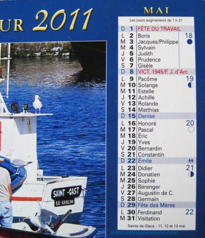 French calendar , 11-12-13 May 2011, the Three Saints days are marked at the end of May